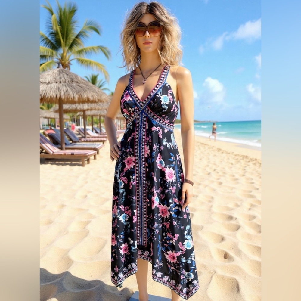 NWOT INC International Concept Gorgeous Floral Maxi Dress Pink/Blue Accent Sz PS